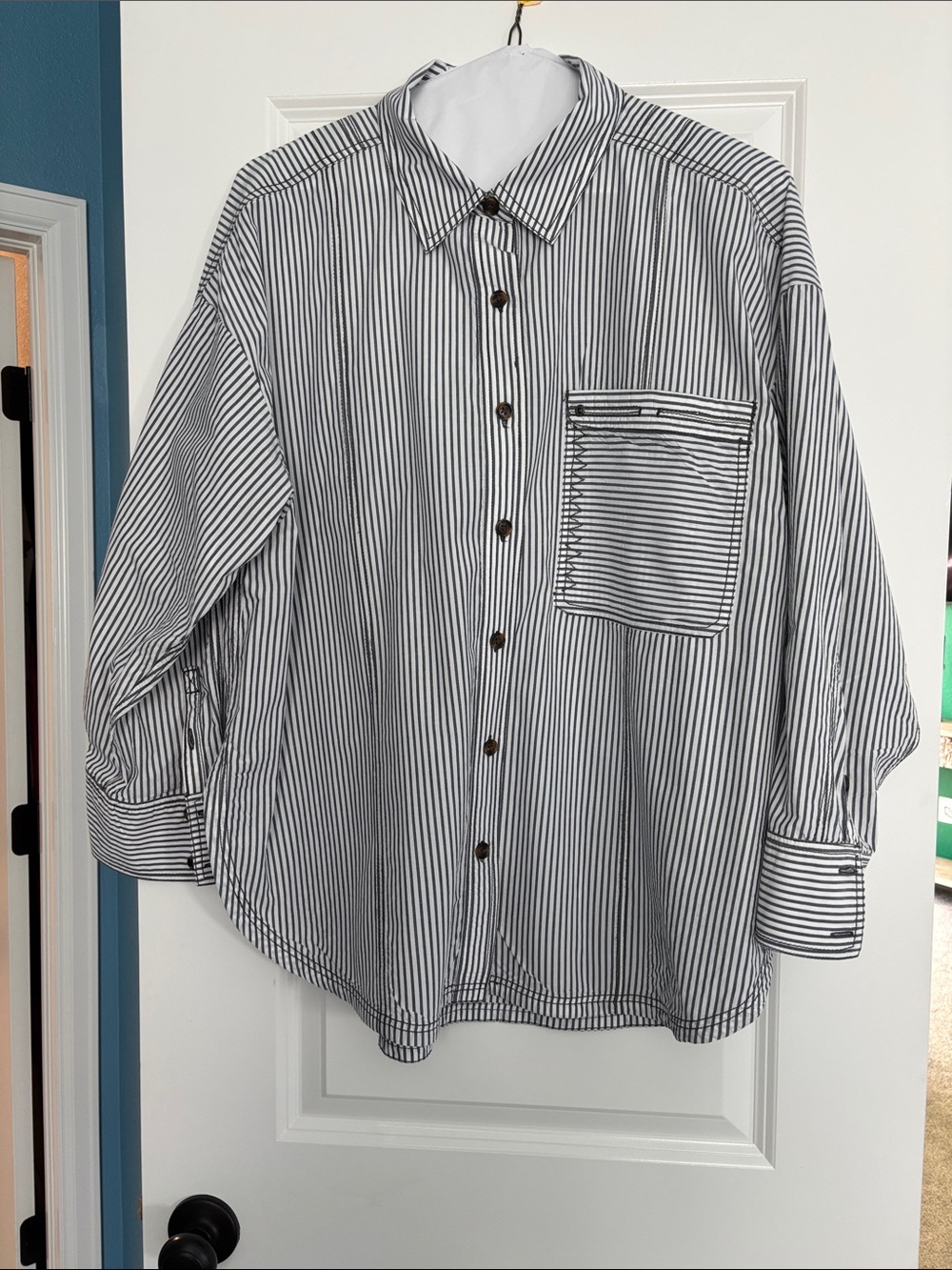 Women’s Pilcro Black & White Striped Shirt - Long Sleeve with great detail!